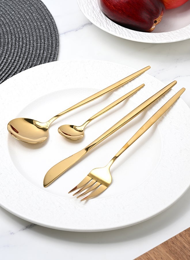 أولييرو طقم أدوات طعام متين وأنيق مكوّن من 24 قطعة لراحة استخدام ومائدة أنيقة – ذهبي - Image 2